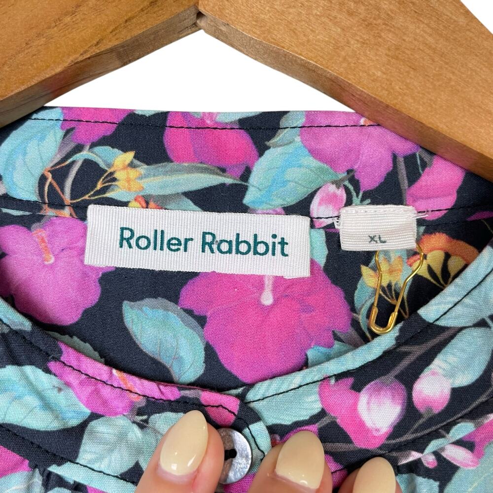Roller Rabbit Manusa Glenda Colorful Floral Long Sleeve Cotton Popover Top - Picture 12 of 14